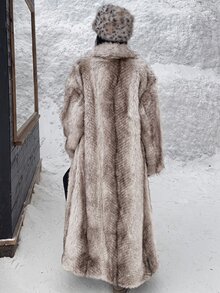 SHEIN EZwear Women's New Brown Long Faux Fur Collar Coat, Winter - Beige - View 2