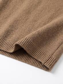 SHEIN Autumn/Winter New Casual Minimalist Solid Color V-Neck Drawstring Tie Mid-Length Knit Vest For Women, Casual Daily Commute Outfit - Khaki - View 7