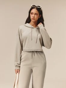 OutZeal Kaos Olahraga Wanita, Hoodie Pendek untuk Gym dan Latihan Musim Gugur - Khaki - View 6