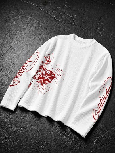 Sport MetroGents Men's Letter Print Long Sleeve Casual Fitness Sports T-Shirt