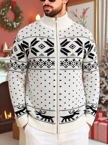 Manfinity Homme 男士全印花休閒日常穿著開襟衫 - 白色 - 查看 4