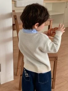 DAZY Infant/Toddler (Boys) Round Neck Diamond Grid Korean Style Long Sleeve Sweater - Grey - View 2