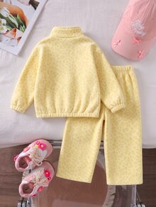SHEIN 女童卡其棕豹紋保暖內裡兩件套，半拉鍊立領上衣 + 寬腿長褲，加厚保暖內裡 - 彩色 - 查看 2