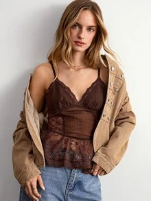 Willow Rêve Dambrunt spetslinne med volangkant, modekamisole - Brun - Visa 5