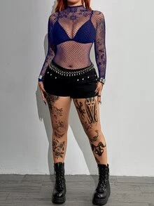 Whyspr 女款大尺碼性感鏤空連身衣 - 藏蓝色 - 查看 4