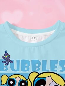 THE POWERPUFF GIRLS X SHEIN Young Girl Cartoon Print Short Sleeve T-Shirt For Daily Wear - White - View 3