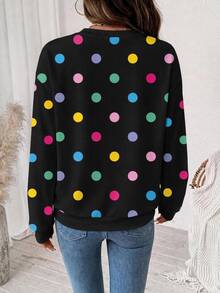 SHEIN LUNE Women's Sweatshirt With Playful Cute Colorful Polka Dot Pattern, Elegant Casual Fashion - White - View 2