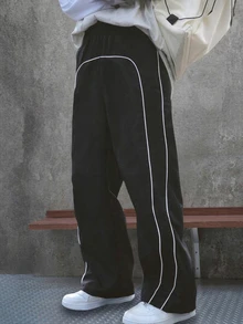 Tween Boy Elastic Waist Kids Wide Leg Loose Casual Sweatpants - Black - View 3