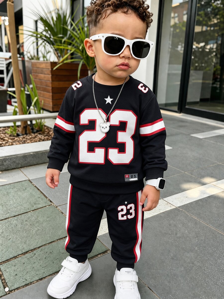 Baby Boy Number Pattern Casual Everyday Long Sleeve Sweatshirt - Multicolor - View 1