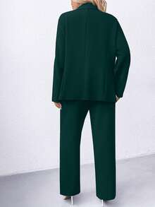 Elenzga Plus Size Solid Color Formal Suit Jacket & Pants Set - Green - View 2