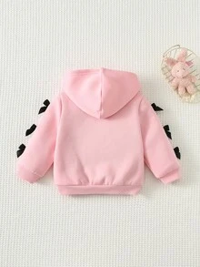 Cozy Pixies 女嬰蝴蝶結裝飾前拉鍊休閒連帽衛衣 - 粉色 - 查看 2