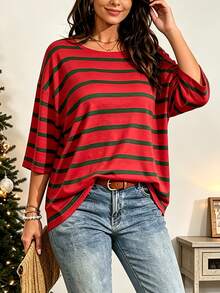 EMERY ROSE Plus Size Women Casual Minimalist Ditsy Floral Drop Shoulder T-Shirt, Suitable For Summer Ladies Top Christmas - Multicolor - View 3