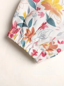 SHEIN Tween Girl 兒童冬季棕色碎花保暖內裡拉鍊外套，彈性腰圍附帽，加厚休閒通勤秋冬外穿外套 - 棕色 - 查看 9