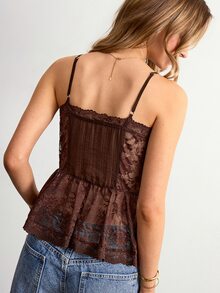Willow Rêve Dambrunt spetslinne med volangkant, modekamisole - Brun - Visa 2