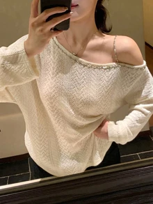 Dazy Plus Sweet & Hot Girl Cold Shoulder Top Women's Design-Driven Niche Spring/Autumn Top - Apricot - View 1
