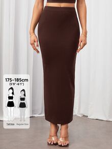 SHEIN Tall 純色鉛筆裙黑色緊身裙，適合高個女性 - 咖啡棕 - 查看 10
