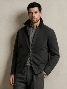 Lornavo Men's Zipper Pocket Long Sleeve Jacket, Versatile For Daily Wear - Black - View 6