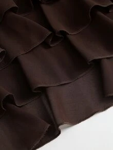 Sweetra Women's Plus Size Summer Fashion Versatile Multi-Layer Ruffle Hem Back Cutout Tie Chiffon Round Neck Sleeveless Short Blouse - Coffee Brown - View 5