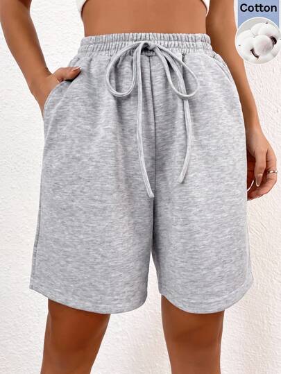 SHEIN EZwear Shorts casuales de uso diario para mujer de unicolor con cintura con cordón