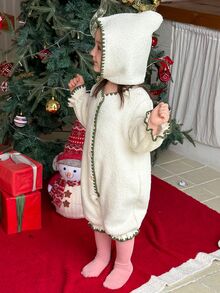DAZY Infant (Girl) Casual Long Sleeve One-Piece Comfortable Solid Color Romper - Beige - View 7