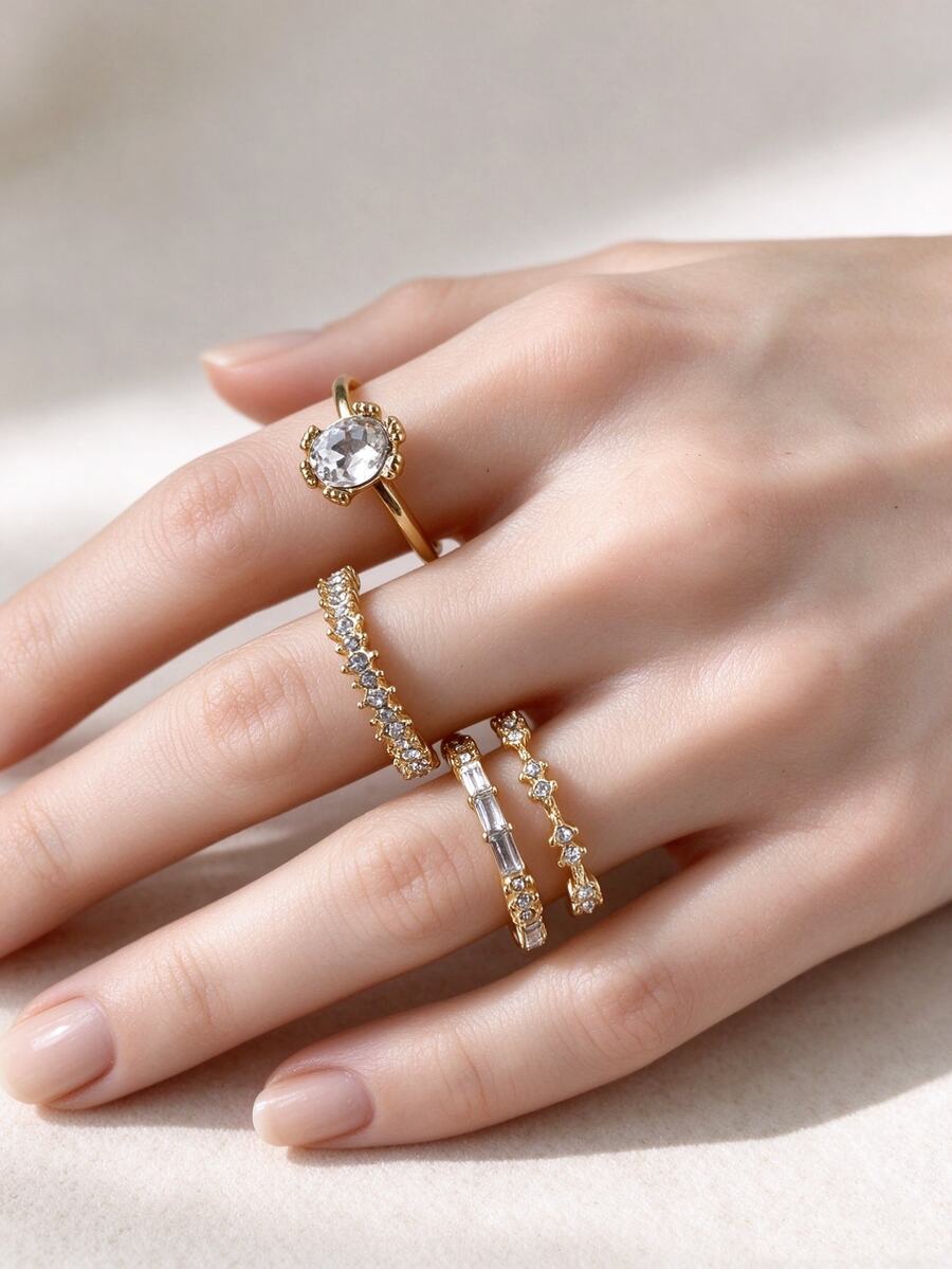 Livesso Women's Ring Set Suitable For Important Occasions - Gold - View 1