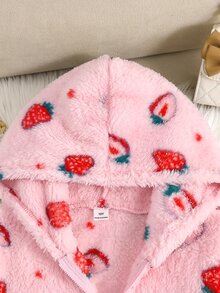 SHEIN Tween Girl Thermal Lined Tween Girl Thick Bow Hooded Zip-Up Jacket Fall/Winter - Pink - View 5