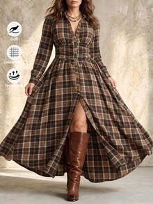 Linhara Plus Solid Button Front Shirt Dress Without Belt - Multicolor - View 6