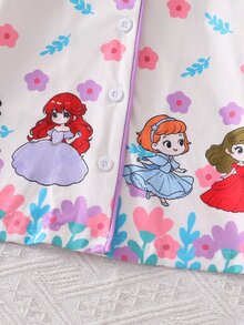 SHEIN 2件組女童幼兒舒適柔軟保暖可愛公主風彩色花卉圖案粉色阻燃開襟翻領長袖褲子睡衣套裝 - 白色 - 查看 4