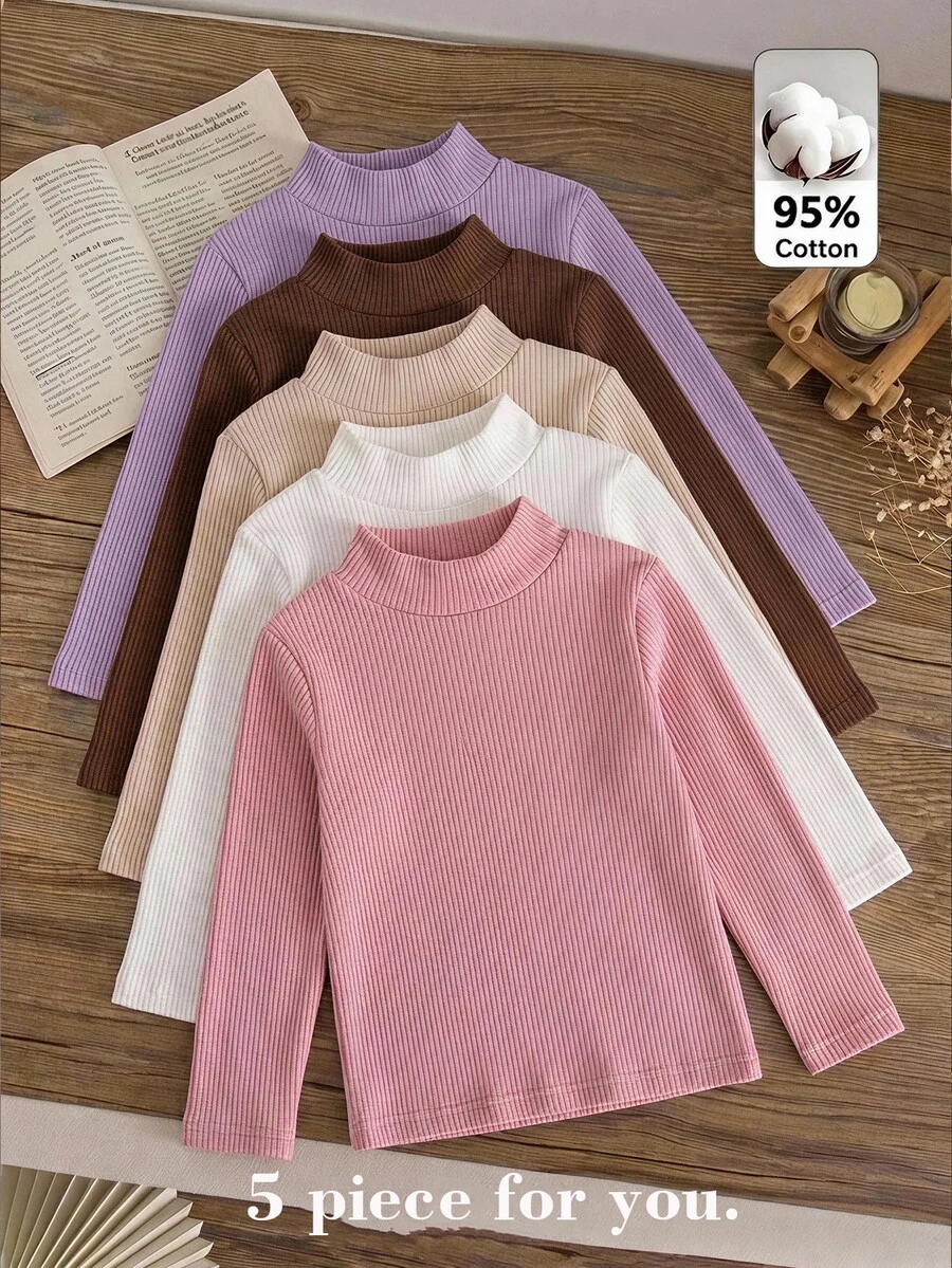 SHEIN 5 قطع تي شيرتات للفتيات الصغيرات - متعدد الألوان - مشاهدة 1