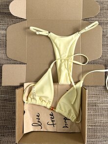 Swim Mod Polka Dot Halter Tie Two Pieces Bikini Swimsuit - Yellow - View 2