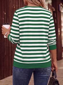 Plus Size Korean Style Striped Colorblock Print Fashion Sweatshirt - Multicolor - View 2