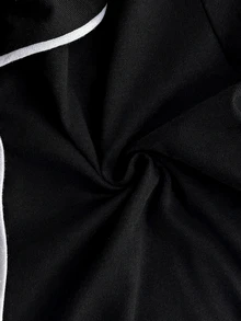 SHEIN Women Binding Detail Short Sleeved & Long Bottom Homewear Pajama Set - Black - View 6