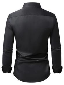 Manfinity Bizformal Men's Color Block Single-Breasted Casual Versatile Daily Wear Shirt, Formal, Ceremony - Black - View 2