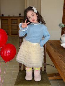 DAZY Infant (Girl) Long Sleeve Korean Style Color Block Bud Collar Autumn/Winter Sweater - Baby Blue - View 6