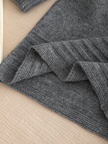Young Girl Bow Pattern Raglan Long Sleeve Casual Knit Dress - Grey - View 8