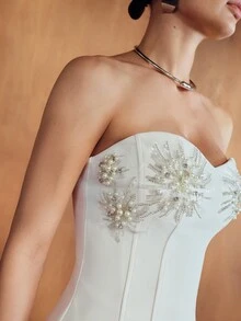 MOTF PREMIUM Jumpsuit bustier lễ nghi nhẹ thêu dày cho nữ, thu/đông - Màu be - Xem 2