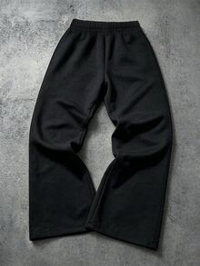 Tween Boy Elastic Waist Kids Wide Leg Loose Casual Sweatpants - Black - View 2