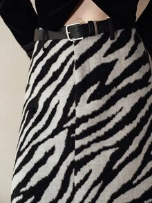 MOTF PREMIUM ZEBRA PRINT PATCHWORK PU MID-LENGTH A-LINE WOMEN'S SKIRT - Black and White - View 1