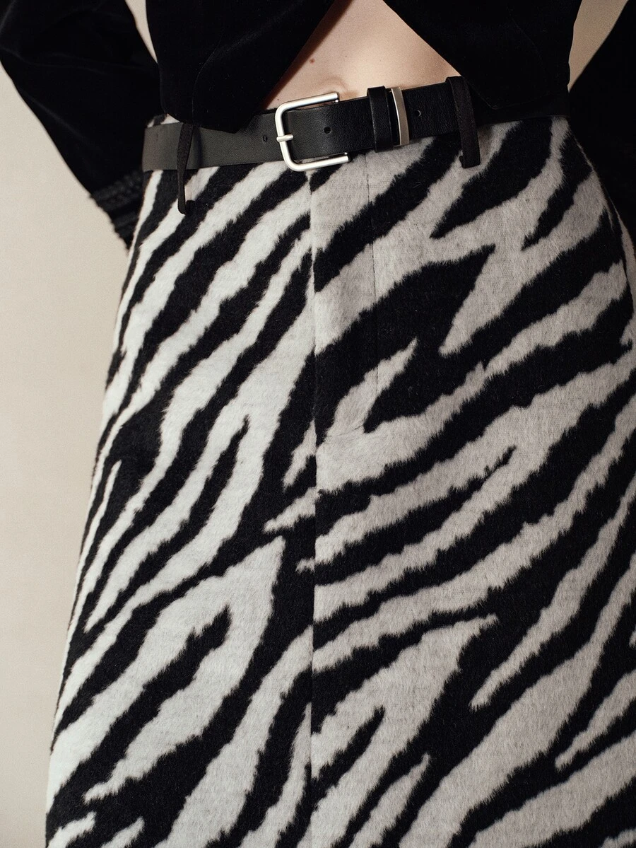 MOTF PREMIUM ZEBRA PRINT PATCHWORK PU MID-LENGTH A-LINE WOMEN'S SKIRT - Black and White - View 1