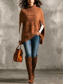SHEIN Women's Solid Color Casual Versatile Daily Wear Long Sleeve Sweater - Brown - View 3