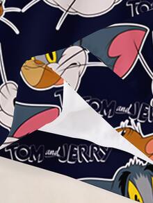 TOM & JERRY X SHEIN طقم كنزة رياضية بأكمام طويلة مطبوعة برسومات كرتونية وسروال ضيق للأولاد الصغار - أبيض - مشاهدة 9