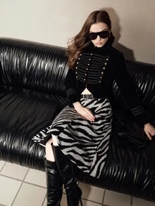 MOTF PREMIUM ZEBRA PRINT PATCHWORK PU MID-LENGTH A-LINE WOMEN'S SKIRT - Black and White - View 3