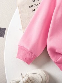 SHEIN 女童針織純色圓領亮片蝴蝶結寬鬆休閒衛衣與長褲兩件套 - 粉色 - 查看 9
