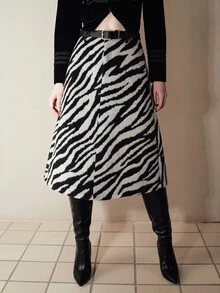 MOTF PREMIUM ZEBRA PRINT PATCHWORK PU MID-LENGTH A-LINE WOMEN'S SKIRT - Black and White - View 5