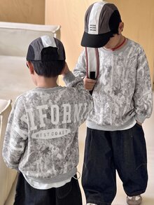 SHEIN 兒童 1件小男孩字母圖案加厚秋季衛衣，學院風寬鬆版型冬季 80年代返校時尚舒適休閒套頭衫 - 彩色 - 查看 4