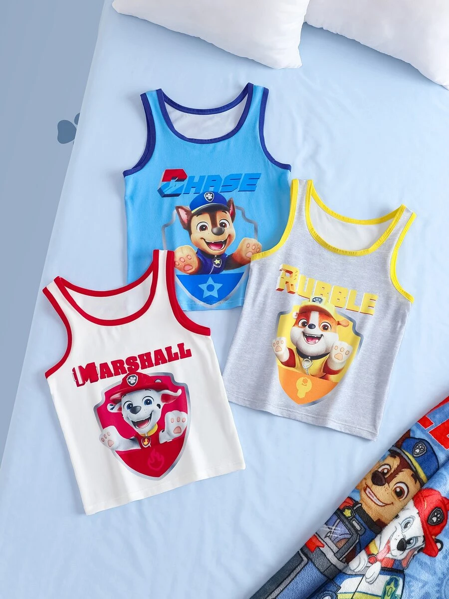 SHEIN | PAW Patrol Áo top mặc thường ngày phong cách casual in chữ và hoạt hình cho bé trai - Xanh và trắng - Xem 1