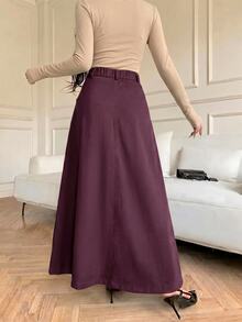 Feyla 韓系新風復古對比縫線收腰顯瘦高端A字傘裙 - 中紫紅色 - 查看 2