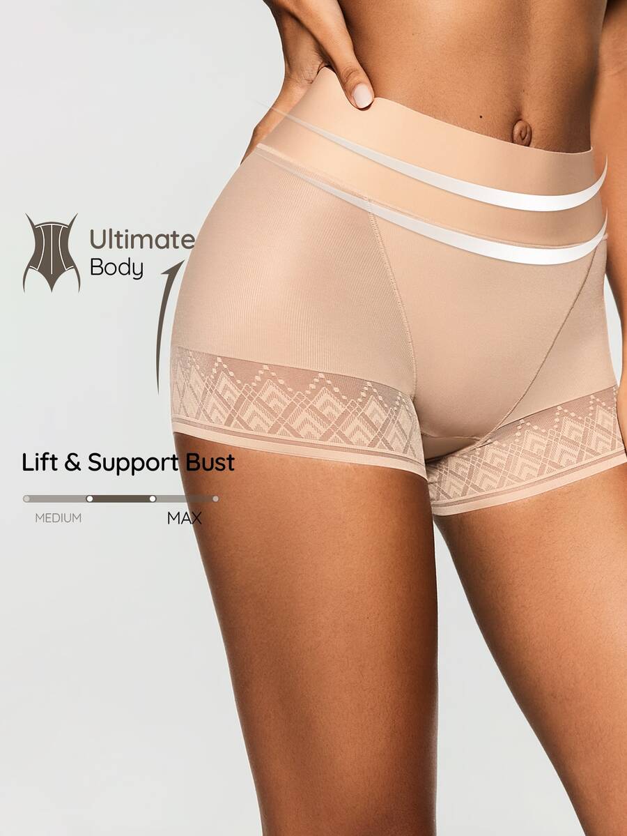 SHAPORA 1pc Women's Shaping Bottoms, Waist Cincher Butt Lift Tummy Control Pants, Daily Commute Fitness Date Shaping Pants - Apricot - View 1