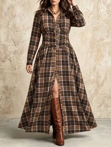 Linhara Plus Solid Button Front Shirt Dress Without Belt - Multicolor - View 7