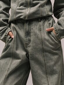 MUSERA 水洗漂白氣球版型牛仔褲下身單品 老錢風可愛鄉村小屋風 返校季休閒居家牛仔褲 時髦春夏款 - 卡其色 - 查看 4